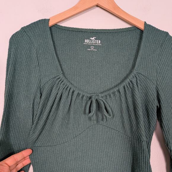Hollister Milkmaid Sweater Top L Green Babydoll Bow Y2K Renaissance Whimsigoth - Picture 7 of 10